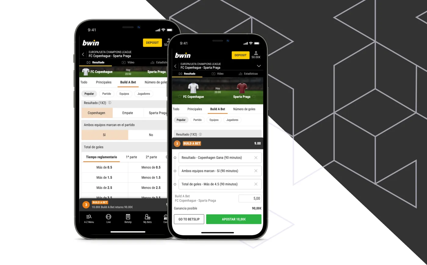 bwin Build A Bet mobile app screens